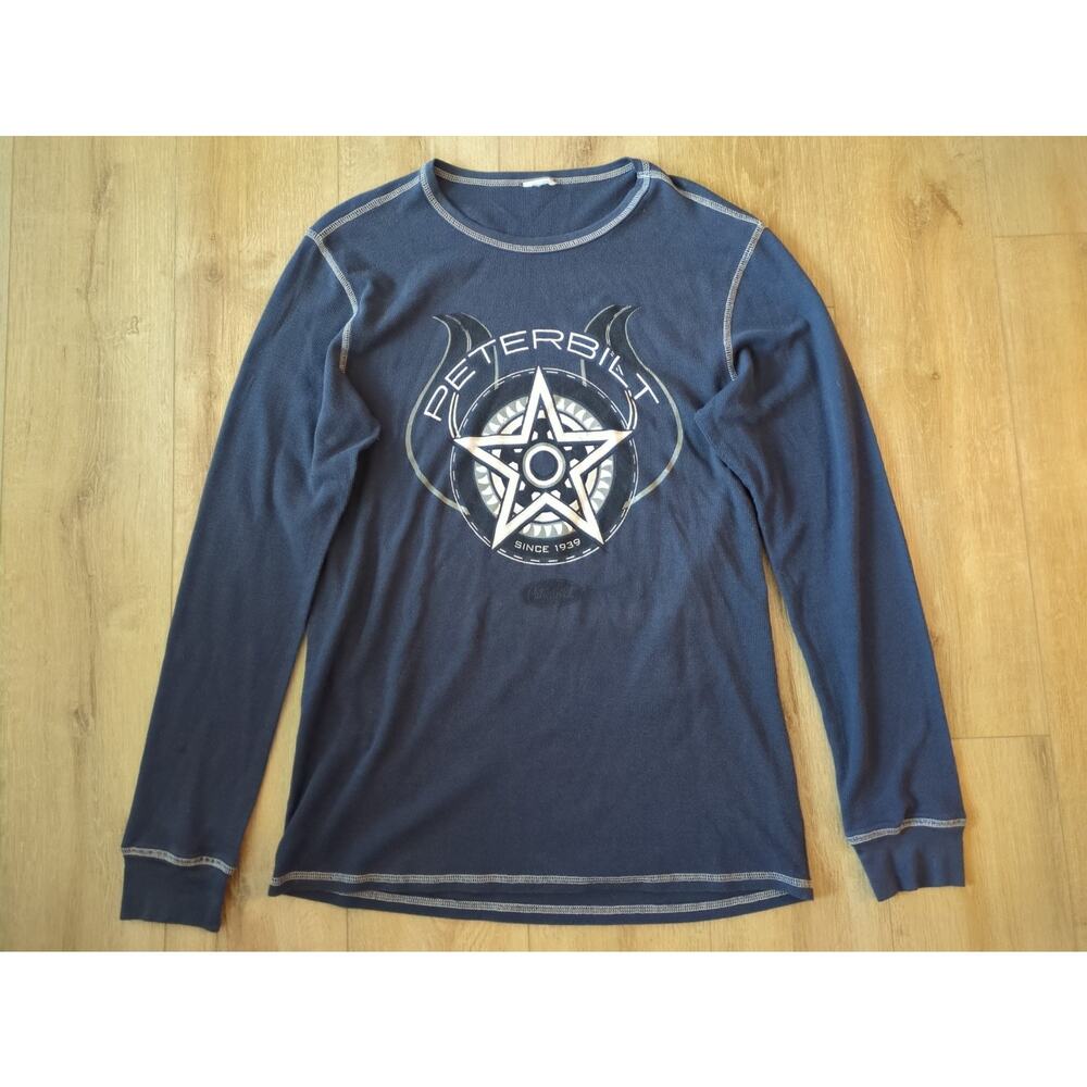 Y2K Peterbilt Waffle Contrast Stitch Long Sleeve Shirt M Blue White Star READ